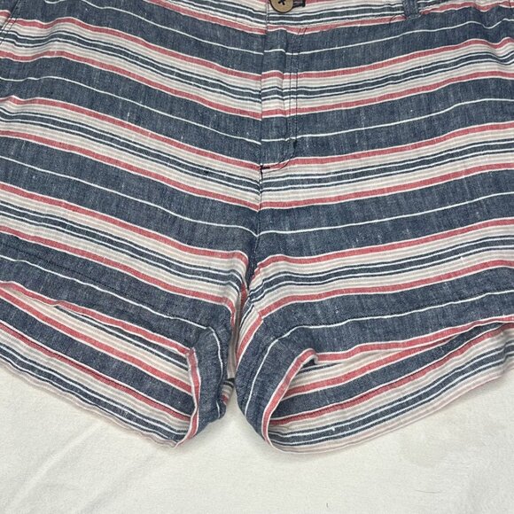 British Khaki Women's Size 12 Striped Linen Shorts Summer Casual Lightweight - Picture 6 of 13